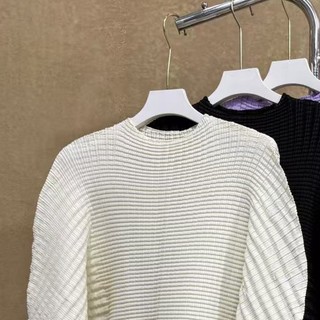 Miyake Áo Thun Dài Tay Nữ Thiết Kế Xếp Ly, Phong Cách Thời Trang Xuân Hè Plus Size