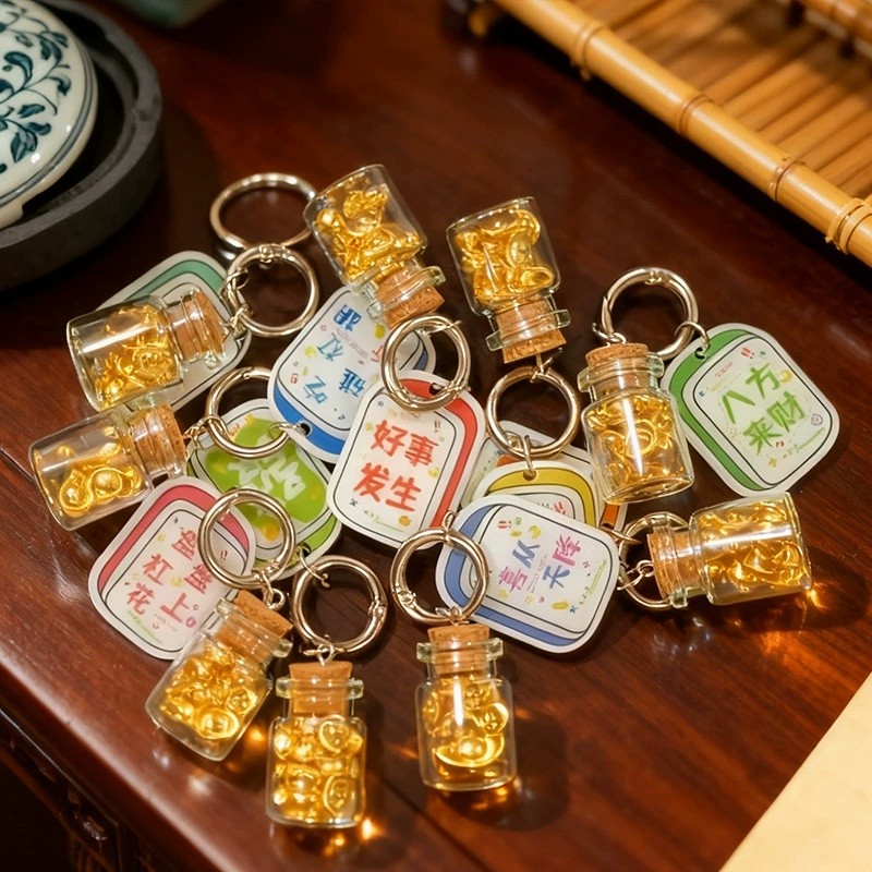 Năm Mới May Mắn Chai Mahjong Móc Khóa Acrylic INS Phong Cách Túi Treo Điện Thoại Trang Trí Quà Tặng