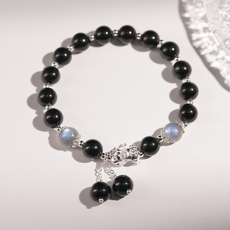 Vòng tay đá mặt trăng Obsidian tự nhiên
