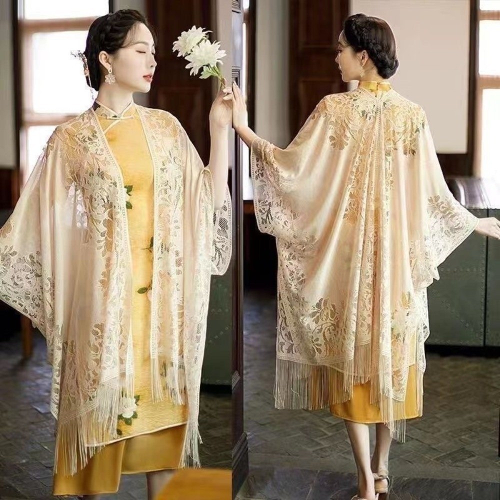 Áo len Cardigan ren HOBBYIN, Khăn choàng ren dài màu tinh khiết, Áo choàng cổ lụa Vải lanh Cotton mỏng móc Openwork Nhẹ Drapey Rỗng Khăn choàng thời trang che đậy