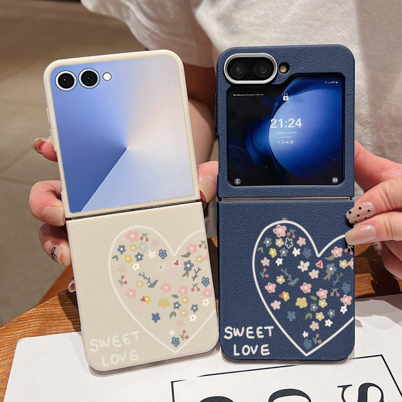 Da Báo In Hình Trái Tim Họa Tiết Da TPU Mềm Dành Cho Samsung Galaxy Z Flip7 Flip7FE Flip6 Flip5 Flip4 Flip3 Flip 7 7FE 6 5 4 3 5G Vỏ Điện Thoại Gấp