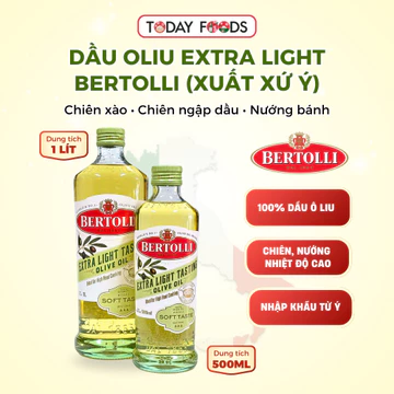 Dầu Oliu Bertolli Extra Light 500ml / 1L - Dầu Ô Liu Vị Nhẹ Dùng Chiên Xào, Chiên Ngập Dầu, Nấu Ăn Hằng Ngày