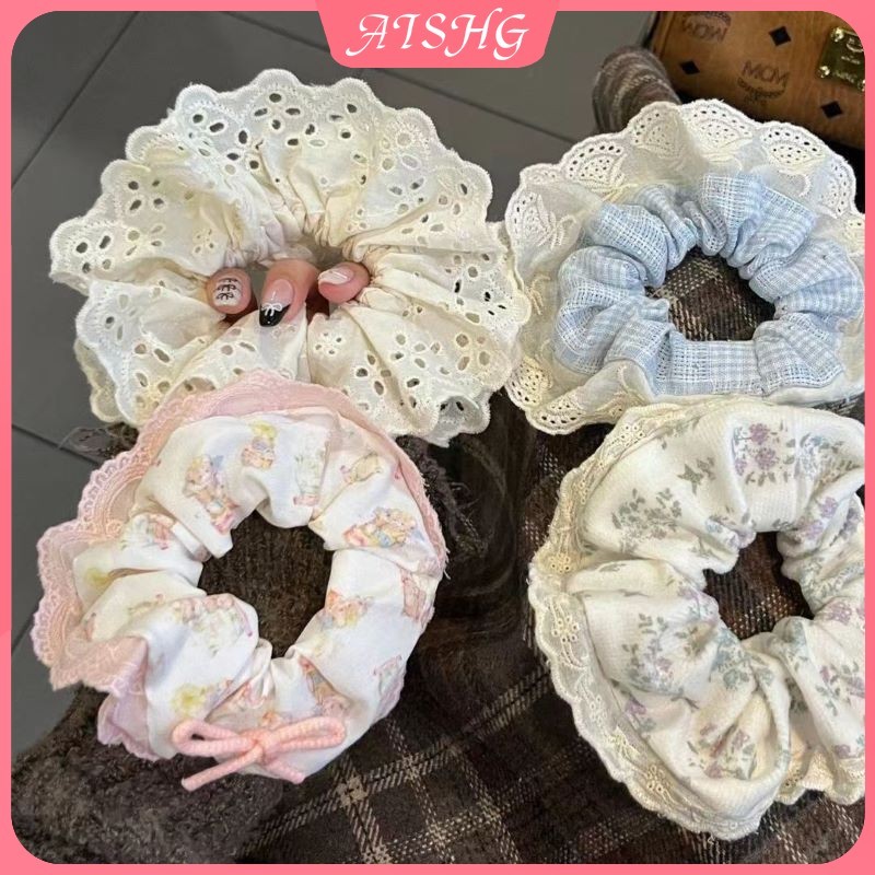 AISHG Nóng Kim Cương Ren Tóc Kem Ngọt Ngào Thời Trang Scrunchie Phụ Kiện Tóc