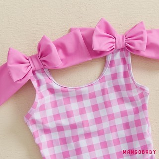 MG-Toddler Đồ Bơi Bé Gái Áo Liền Quần Kẻ Sọc Xù Hai Nơ Trang Trí Đồ Đi Biển Không Tay Mùa Hè Đi Biển Bộ Đồ Tắm
