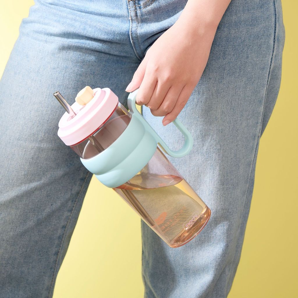 [NEW] Bình nước KITA CHARM Inochi dung tích 900ml, có tay cầm, ống hút inox kèm nút đậy chống bụi