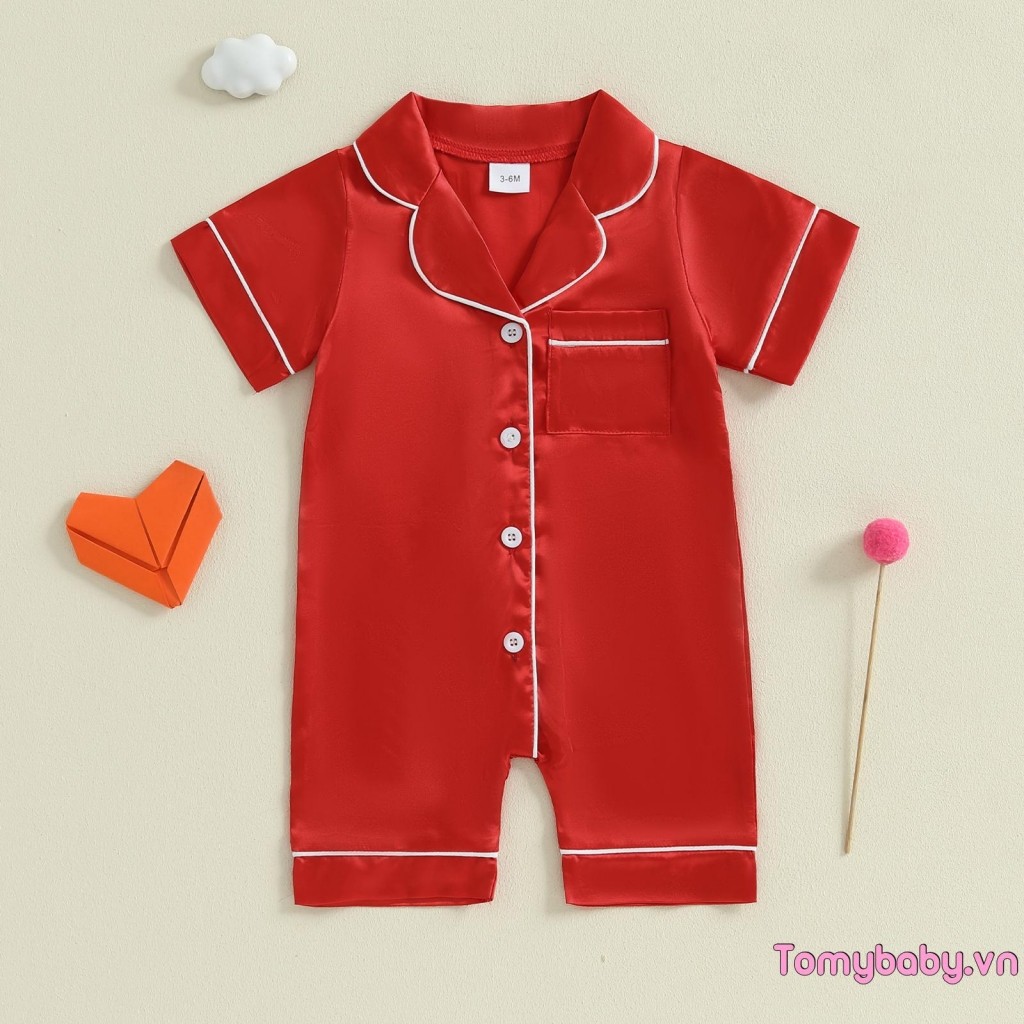 Bộ đồ ngủ ngắn tay bằng vải Satin cho bé trai bé gái