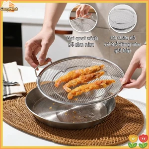 Combo Khay + Vỉ Lưới Inox 201 Cao Cấp - Đa Năng Lọc Dầu/Ráo Dầu Nhanh, Chịu Nhiệt Tốt, Bền Bỉ, 22/24/26cm