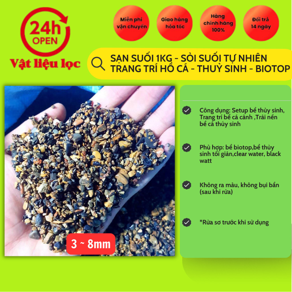( .. SẠN SUỐI 1KG - SỎI SUỐI TỰ NHIÊN TRANG TRÍ HỒ CÁ - THUỶ SINH - BIOTOP . )