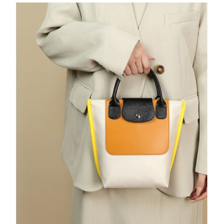 Authentic Women's Single Shoulder Bag New Women's Bag Lightweight Crossbody Bag Nylon Color-Block Handbag Small Tote Bucket Bag French Single Shoulder Bag Light Luxury Niche Women's Crossbody Bag*&-&