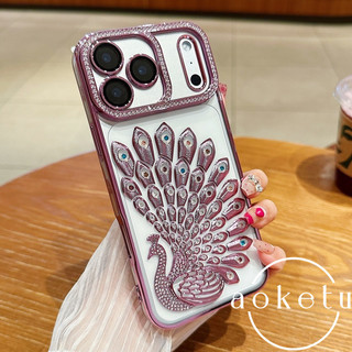 Thích hợp cho vỏ điện thoại con công mạ điện Apple 17promax iPhone 16 có màng ống kính 15promax trong suốt 14 kim cương giả bao gồm tất cả chống rơi 13pro vỏ bảo vệ