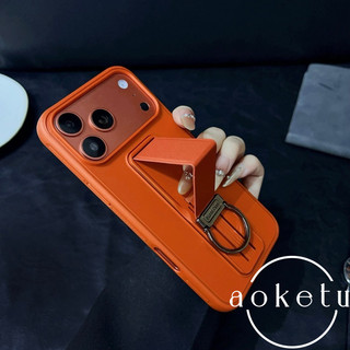 Giá đỡ gấp dây đeo cổ tay tích hợp màu cam mới Thích hợp cho vỏ điện thoại Apple 17 ProMax iPhone 16 Pro Khóa vòng 14 Skin Feel 15 / 13 Vỏ bảo vệ không khí cao cấp