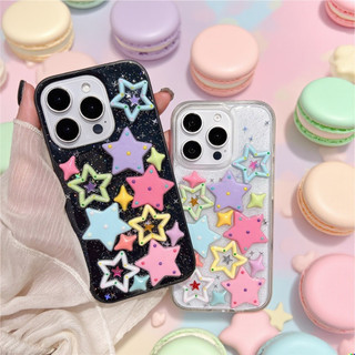 Macaron Color-Block Long Lanh Keo Dopamine Stars Vỏ Điện Thoại Cho iPhone 17 16 15 14 13 11 12 Pro Max
