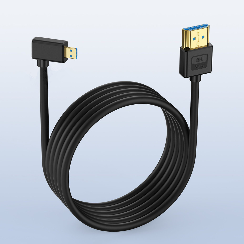 Cáp Micro HDMI sang HDMI 2.1 góc trái / phải 90 độ, Dây silicon 8K @ 60Hz 4K @ 120Hz 0.6m / 1.2m / 1.8m cho màn hình máy ảnh kỹ thuật số
