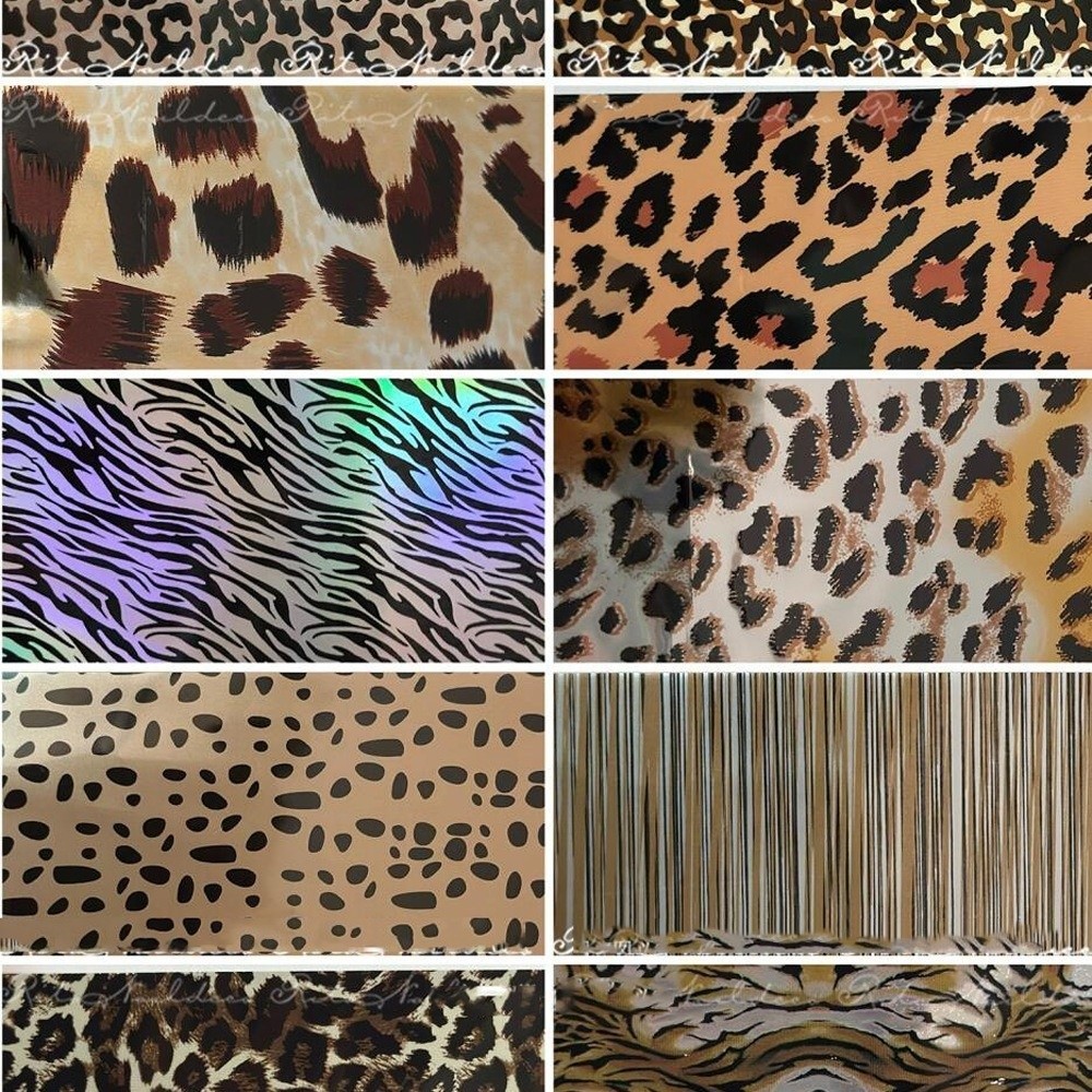 Lá móng tay NKSFX, miếng dán in da báo đen hiệu ứng sequin, thiết kế ren họa tiết sọc nghệ thuật dán trang trí