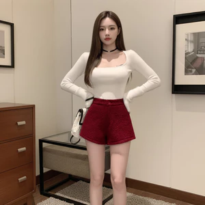 Quần Short Nữ BABEE Dáng Ngắn Lưng Cao Chất Lông Mềm Mịn Sang Trọng Quyến Rũ Phong Cách Hàn Quốc