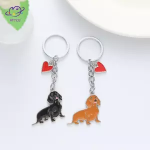 HFTOY Kawaii Dễ Thương Dachshund Móc Khóa Hoạt Hình Sáng Tạo Kim Loại Mặt Dây Chuyền Chó Móc Khóa Túi Trang Trí Cho Cặp Đôi Quà Tặng ~