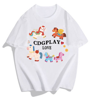 Áo sơ mi unisex cổ tròn họa tiết ngựa, 100% cotton, nhiều màu sắc