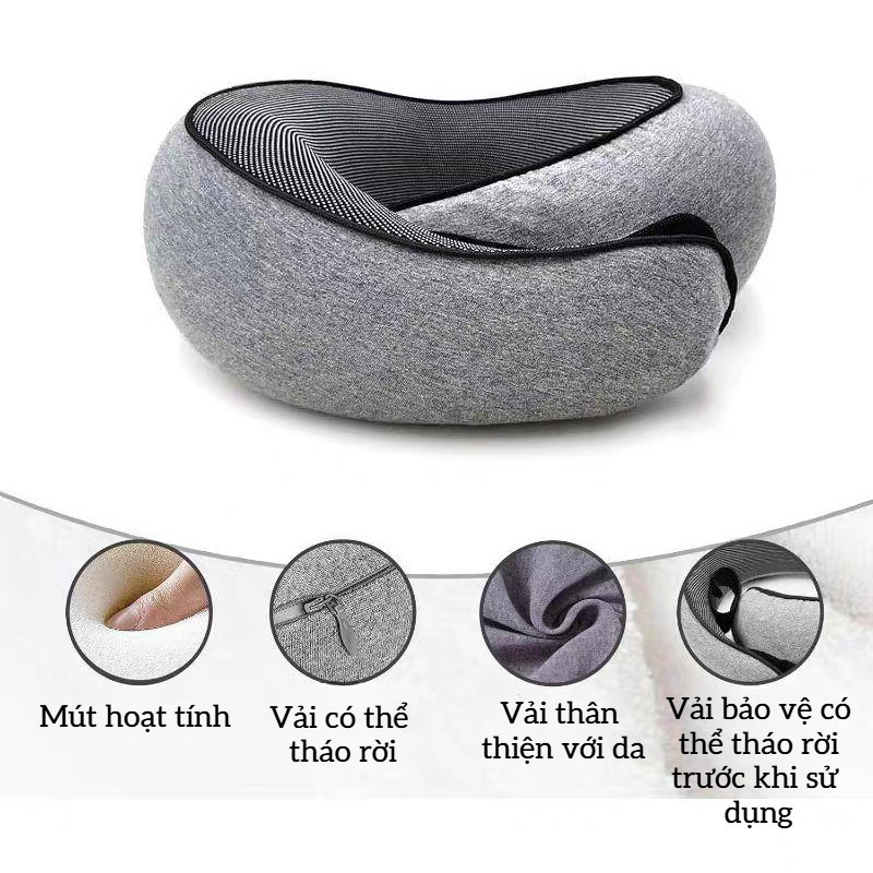 Gối Kê Cổ Chữ U Cao Su Non Công Thái Học 360° - Thiết Kế Ôm Sát, Dùng Khi Ngủ Trên Máy Bay, Tại Văn Phòng