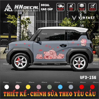 Tem dán xe VF3 - Tem VF3 cao cấp Decal dán xe VF3 MẪU TEM CON HEO DỄ THƯƠNG ( mẫu VF3 - 156 )