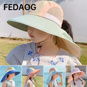 Mũ chống nắng cho bé FEDAOG, Mũ đi biển chống tia cực tím thoáng khí, Vành rộng có dây đeo nắp cổ Mũ Panama Trẻ em