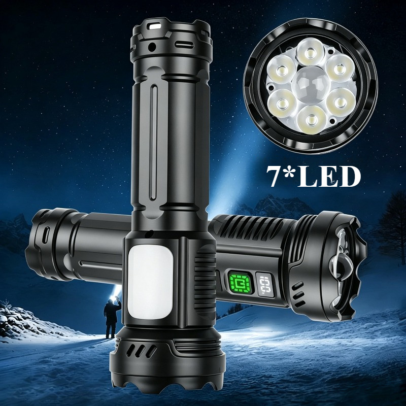 7*Hạt đèn LED Đèn Pin Đa Năng Siêu Sáng, Đèn Bên Hông COB, Sạc USB, Chống Nước IPX4