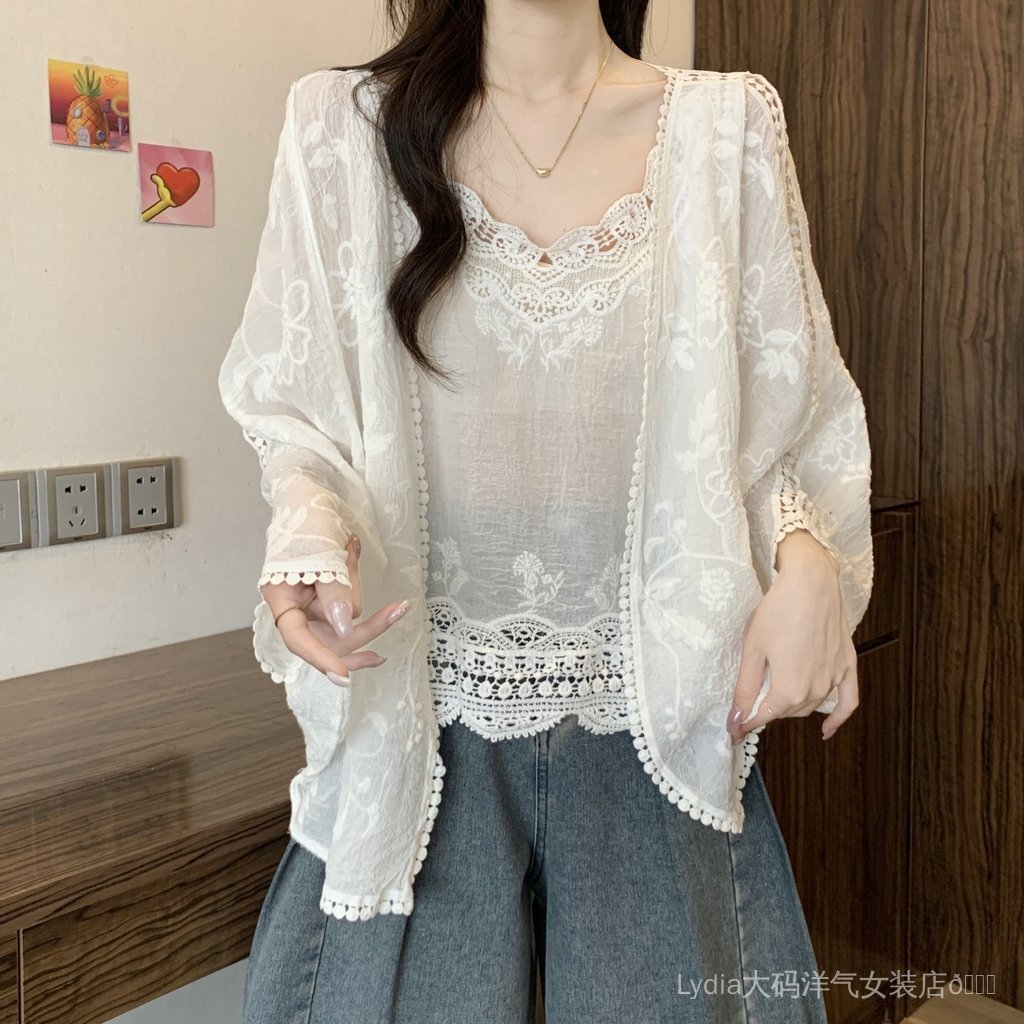 <![CDATA[Áo sơ mi ren thêu hai mảnh plus size -Slimming hiệu quả]]>