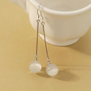 Bông tai dài đính cườm tròn thời trang thanh lịch