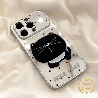 Ốp Gương Trang Điểm Mèo Đen Hoạt Hình Đáng Yêu Tương Thích Cho IPhone Air 13 15 17 12 16 11 14 Pro Max XR X XS Max 16 14 15 Plus Ốp Lưng Mới Sáng Tạo Hợp Thời Trang