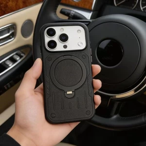 360 Kim Loại Chân Đế Sạc Từ Tính Cho iPhone 15 16 17 Pro Max Da Sang Trọng Nút Kim Loại Lai Giáp Chống Sốc