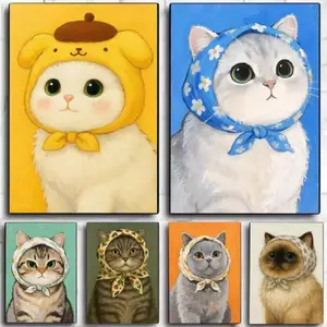 Adorable Cute Cat Cartoon Pet Canvas Painting Art Home Wall Decor Canvas Poster