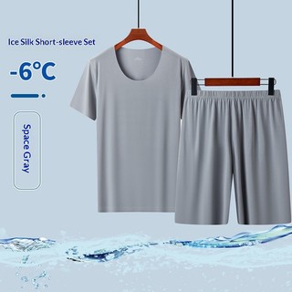 Bộ quần short và áo tay ngắn bằng lụa dành cho nam, phù hợp mặc ở nhà vào mùa hè với cảm giác cực kỳ thoải mái và mát mẻ
