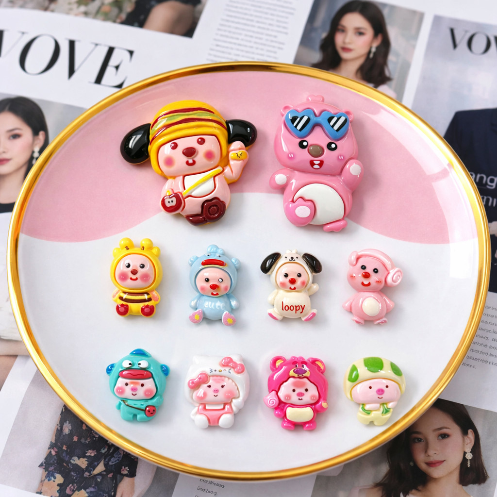 Set Charm Heo Hồng Kawaii Pastel Siêu Dễ Thương Nhiều Nhân Vật Mini Trang Trí Dép Phụ Kiện Xinh Xắn Hot Trend Cute