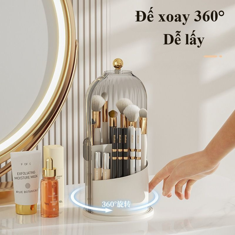 Hộp Đựng Cọ Trang Điểm Xoay 360° – Có Nắp Chống Bụi, Ống Bút Để Bàn Đa Năng Đựng Bút Viết & Mỹ Phẩm