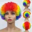 PYCOU Tóc Giả Chú Hề Xoăn, Tóc Giả Afro Puff Lông Tơ, Tóc Giả Ngắn Hóa Trang Vui Nhộn, Phụ Kiện Trang Trí Cổ Vũ Bóng Đá