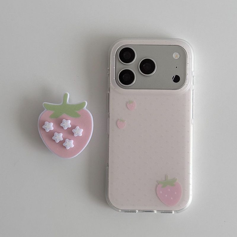 Ins Dễ Thương Màu Hồng Mềm Mại Dâu Apple Stand Apple 17 / 16 / 15 Ốp Điện Thoại 14 / 13 Girl 12 Fresh 11
