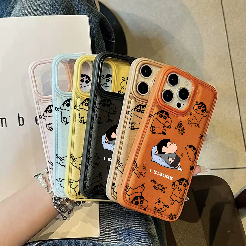 Ốp lưng Crayon Shin-chan Cam Nâu Độc Đáo Chống Sốc Da Gai Cho Nam Nữ Cấp iPhone 17/16/15/14/13/12/11/X/XS Max Pro M
