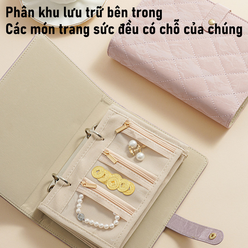 Sổ Tay Trang Sức Da PU Nhiều Ngăn - Túi Trong Suốt Đựng Nhẫn, Vàng, Dây Chuyền, Sang Trọng, Dùng Cho Nữ