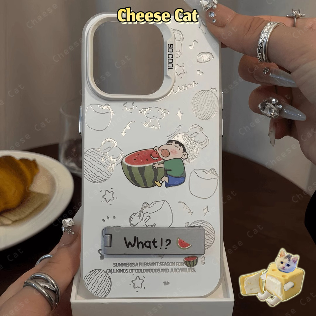 Shin Ốp Lưng Màu Trắng Dừa Dưa Hấu Cho iPhone 14 13 15 12 11 16 17 Pro Max 16E Xs Max XR 7Plus Vỏ Có Giá Đỡ Kim Loại