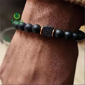 Vòng tay nam Onyx và Lava, điều chỉnh được, đàn hồi 8mm - Mới