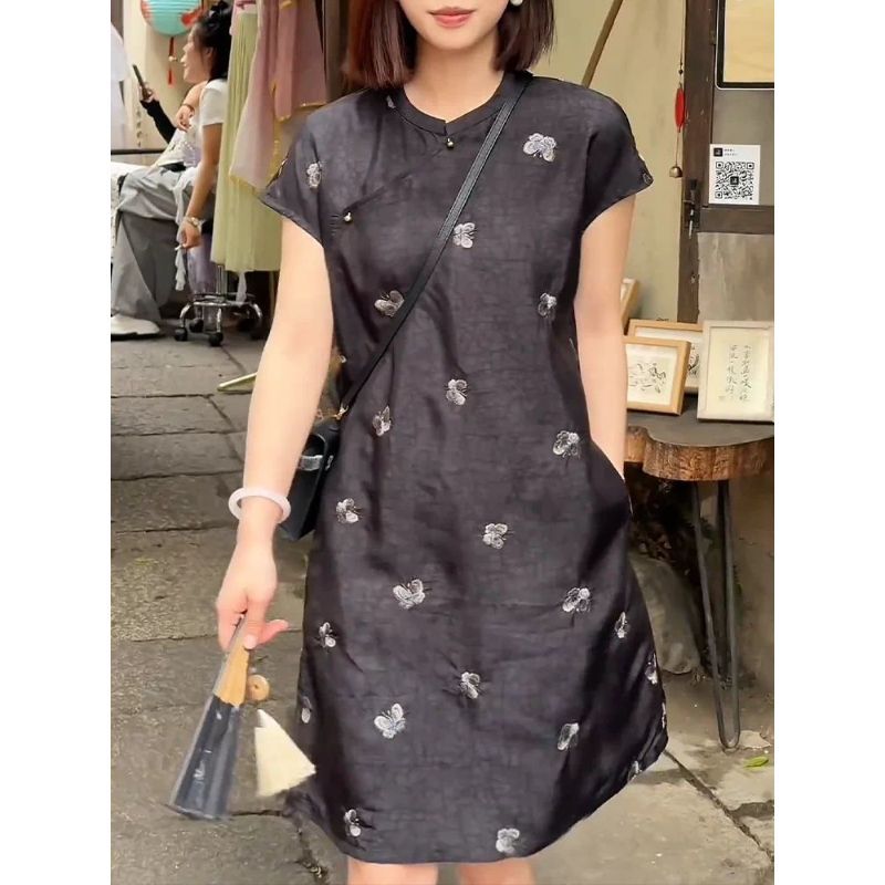Đầm ngắn Plus Size phong cách Trung Quốc, form slim-fit, phù hợp mùa hè