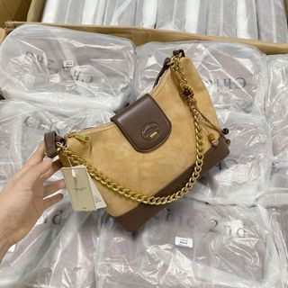 Túi Chio Kẹp Nách Trần Trám Kèm Charm Hạt Mix Đế Nâu Kèm Quai Da