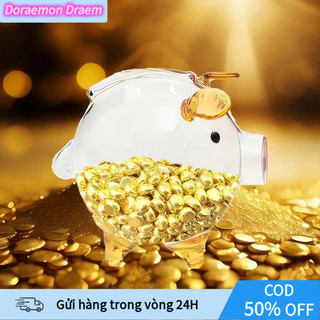 Heo đất tiết kiệm trong suốt có nút bần mang phong cách trang trí desktop độc đáo và hiện đại cho giới trẻ