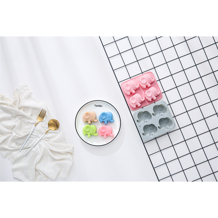 4 Khoang Hình Con Voi Khuôn Silicon Mousse Bánh Tráng Miệng Socola Nướng Đá Xà Phòng Handmade