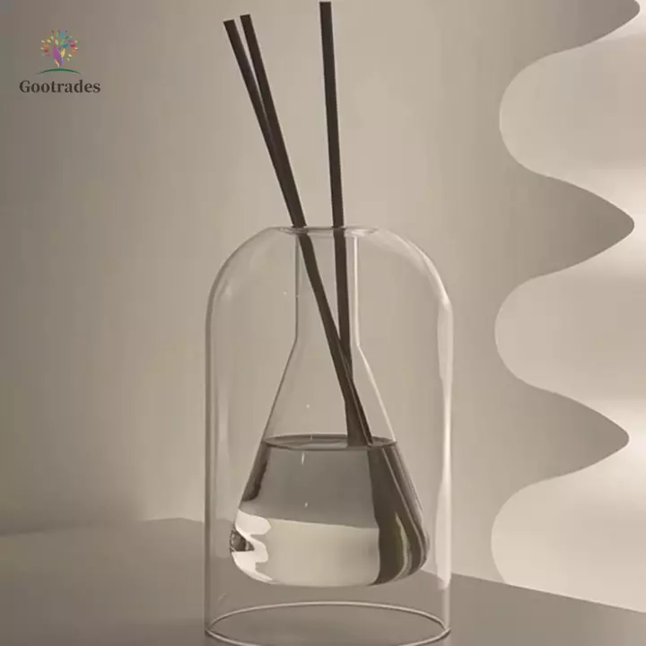 Chai khuếch tán hương liệu GOOTARDES, Máy khuếch tán tinh dầu thủy tinh tối giản sáng tạo, 130 / 200ML có que khuếch tán Chai bay hơi tinh dầu hai lớp Nhà bếp