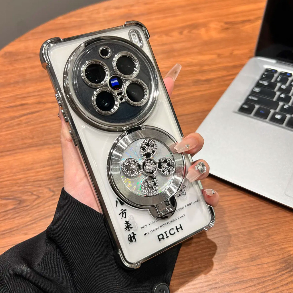 Ốp Lưng Trong Suốt Cho Iphone 17 16 14 13 12 11 15 Pro X XS Max XR 6 7 8 Plus MINI Sang Trọng Dễ Thương Giá Đỡ Xoay Đứng Phong Phú Mạ Trong Suốt Chống Sốc Vỏ Điện Thoại Mềm