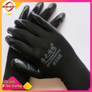 Bịch 12 đôi găng tay phủ PU 388 màu đen, găng tay 388 , gang sịn