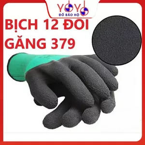 Bịch 12 đôi găng tay lao động phủ cao su latex, găng tay phủ PU, găng tay phủ sơn, găng 379