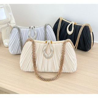 Túi xách mặc buổi tối xếp ly màu trơn-Thiết kế đơn giản, Trang phục dễ phù hợp, Thời trang sang trọng, Thích hợp cho cô dâu khi mặc Aude / Sườn xám trong đám cưới.
