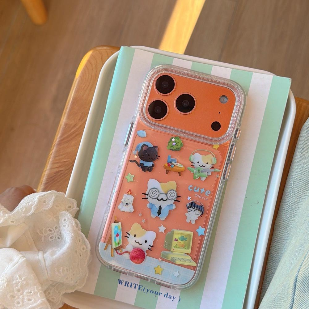 Ốp Lưng Cứng Trong Suốt Tương Thích Với iPhone 13 14 14Pro 14ProMax 15 15Pro 15ProMax 16 16Pro 16ProMax 17 17Pro 17ProMax Vỏ Họa Tiết Mèo Con Guitar