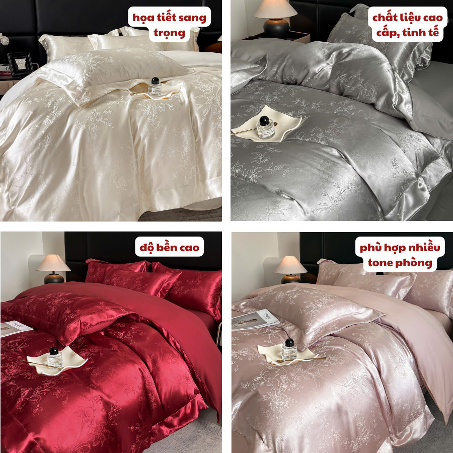 (L42642) Set vỏ chăn  ga phi lụa với họa tiết vân chìm tinh tế và sang trong, phong cách hoàng gia Memminbedding Luxury